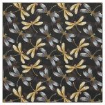 Seamless Pattern with Golden Dragonflies Fabric