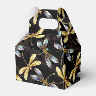 Seamless Pattern with Golden Dragonflies Favor Boxes