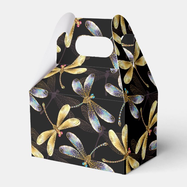 Seamless Pattern with Golden Dragonflies Favor Boxes (Front Side)