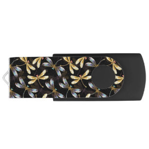 Seamless Pattern with Golden Dragonflies Flash Drive
