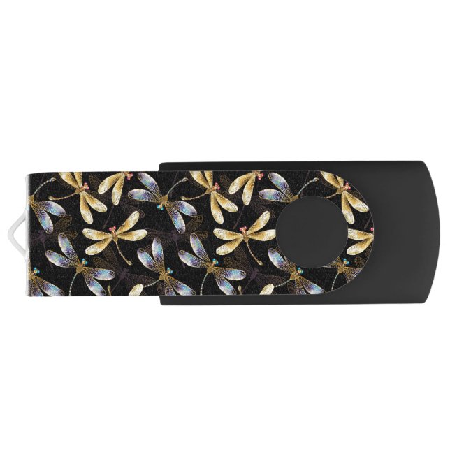 Seamless Pattern with Golden Dragonflies Flash Drive (Back)