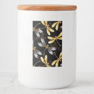 Seamless Pattern with Golden Dragonflies Food Label