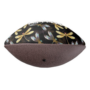 Seamless Pattern with Golden Dragonflies Football