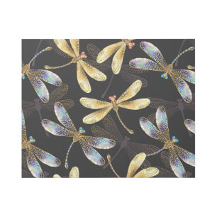 Seamless Pattern with Golden Dragonflies Gallery Wrap