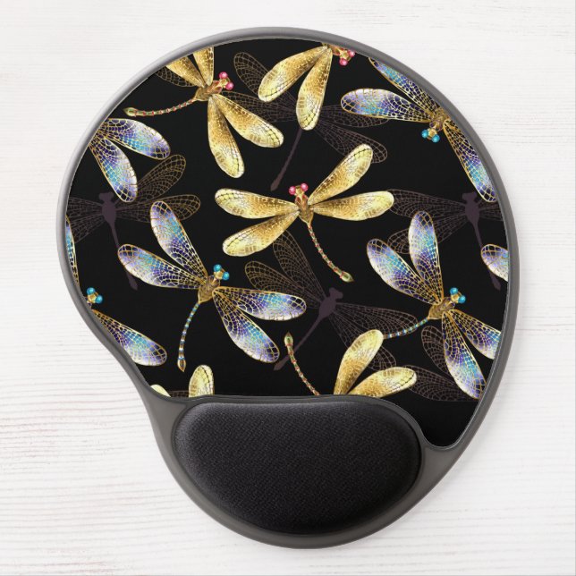 Seamless Pattern with Golden Dragonflies Gel Mouse Pad (Front)