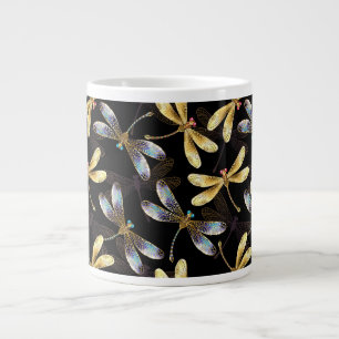 Seamless Pattern with Golden Dragonflies Giant Coffee Mug