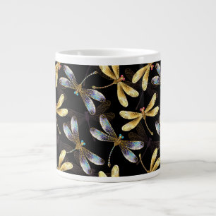 Seamless Pattern with Golden Dragonflies Giant Coffee Mug