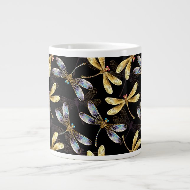Seamless Pattern with Golden Dragonflies Giant Coffee Mug (Front)