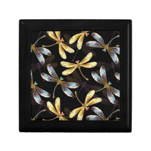 Seamless Pattern with Golden Dragonflies Gift Box