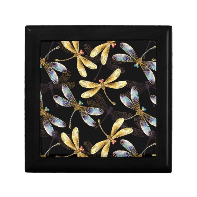 Seamless Pattern with Golden Dragonflies Gift Box (Front)