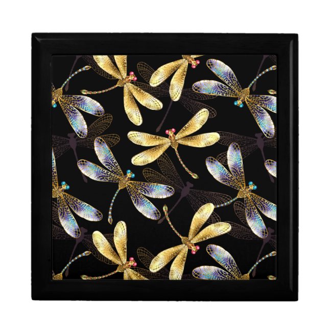 Seamless Pattern with Golden Dragonflies Gift Box (Front)