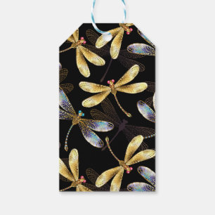 Seamless Pattern with Golden Dragonflies Gift Tags