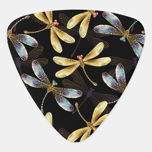 Seamless Pattern with Golden Dragonflies Guitar Pick (Front)