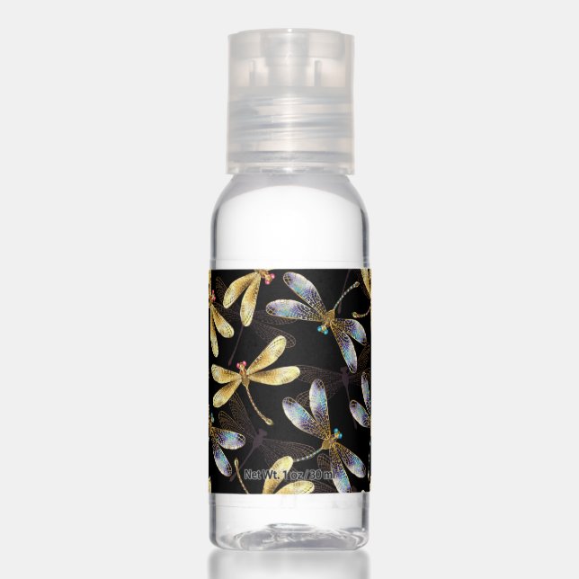 Seamless Pattern with Golden Dragonflies Hand Sanitizer (Front)