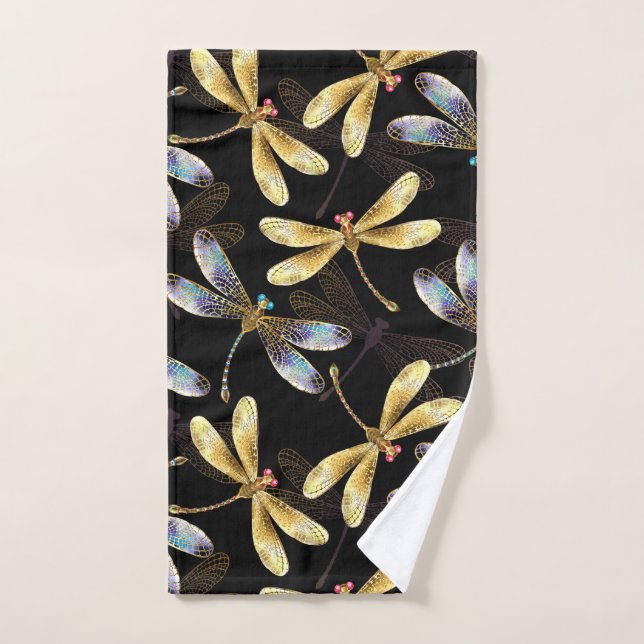 Seamless Pattern with Golden Dragonflies Hand Towel (Hand Towel)
