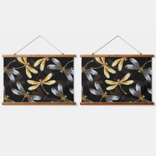Seamless Pattern with Golden Dragonflies Hanging Tapestry