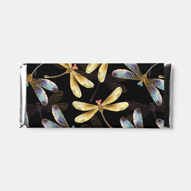 Seamless Pattern with Golden Dragonflies Hershey Bar Favors (Front)