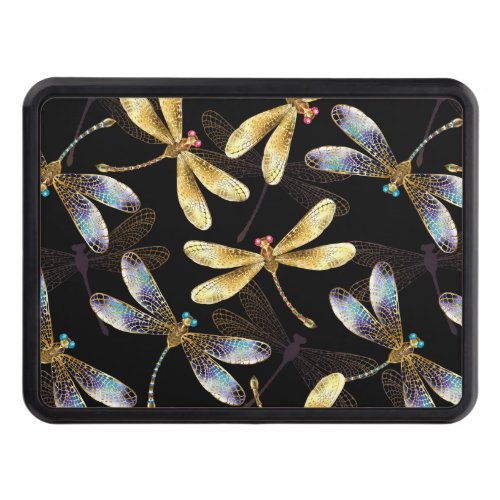 Seamless Pattern with Golden Dragonflies Hitch Cover