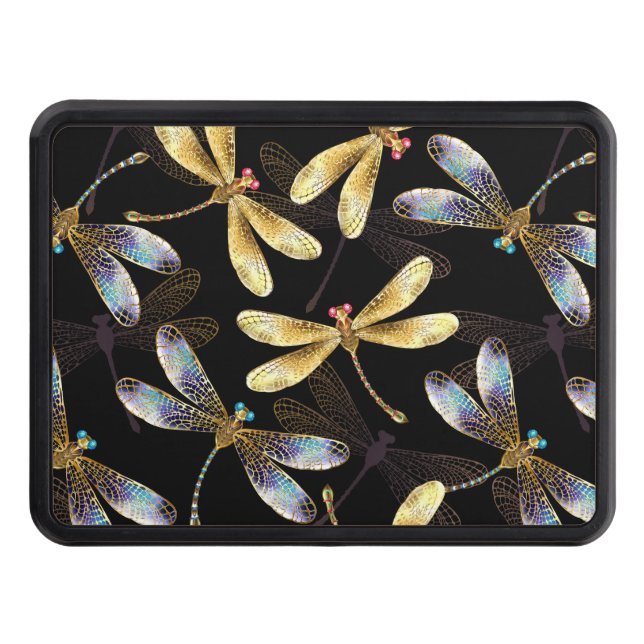 Seamless Pattern with Golden Dragonflies Hitch Cover (Front)
