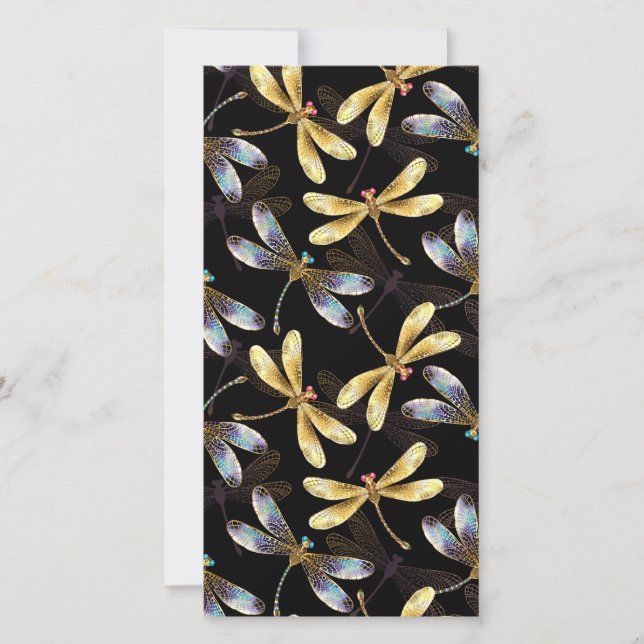 Seamless Pattern with Golden Dragonflies Holiday Card (Front)