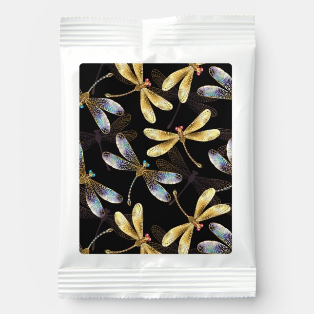 Seamless Pattern with Golden Dragonflies Hot Chocolate Drink Mix (Front)