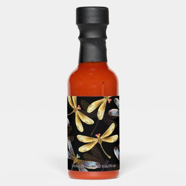 Seamless Pattern with Golden Dragonflies Hot Sauces (Front)