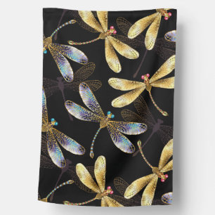 Seamless Pattern with Golden Dragonflies House Flag
