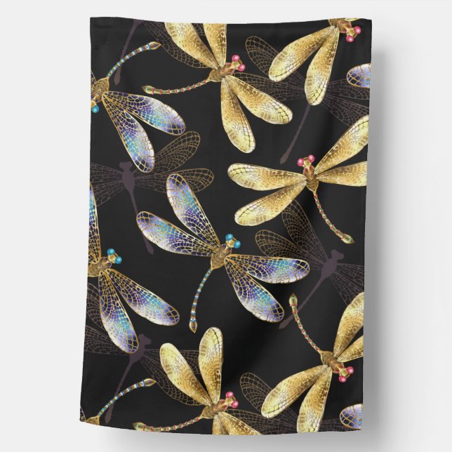 Seamless Pattern with Golden Dragonflies House Flag (Front)