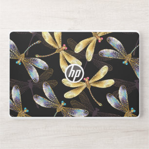Seamless Pattern with Golden Dragonflies HP Laptop Skin