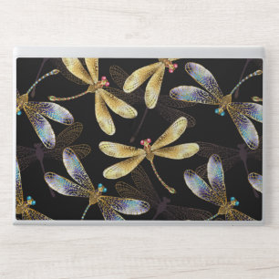 Seamless Pattern with Golden Dragonflies HP Laptop Skin