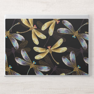Seamless Pattern with Golden Dragonflies HP Laptop Skin