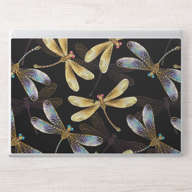 Seamless Pattern with Golden Dragonflies HP Laptop Skin (Front)