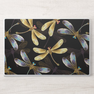 Seamless Pattern with Golden Dragonflies HP Laptop Skin