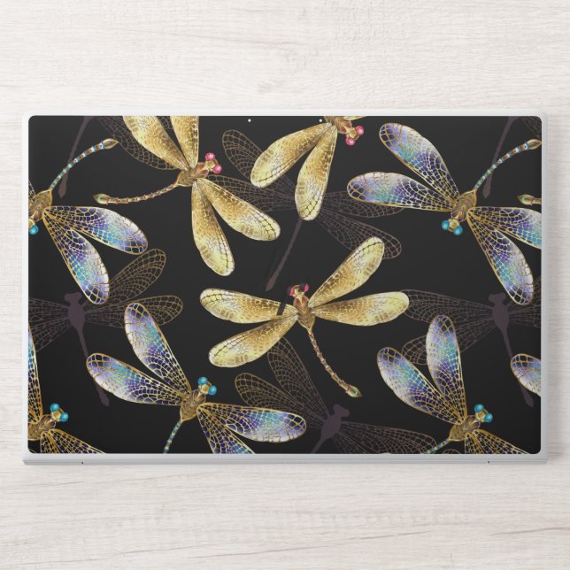 Seamless Pattern with Golden Dragonflies HP Laptop Skin (Front)