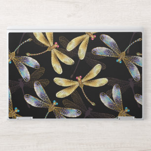 Seamless Pattern with Golden Dragonflies HP Laptop Skin