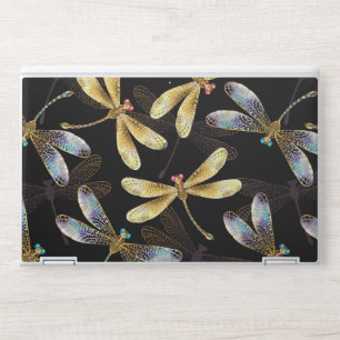 Seamless Pattern with Golden Dragonflies HP Laptop Skin
