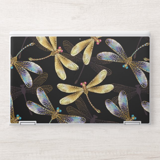Seamless Pattern with Golden Dragonflies HP Laptop Skin (Front)