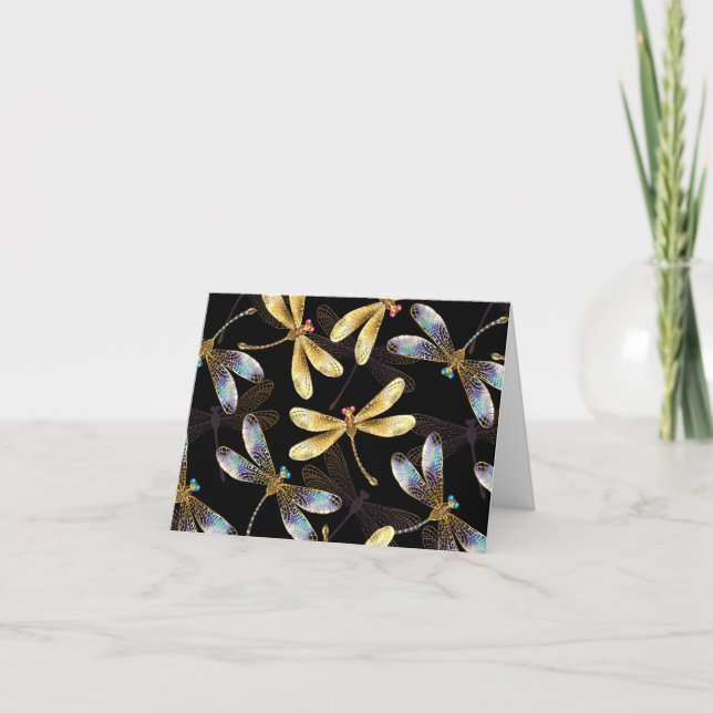 Seamless Pattern with Golden Dragonflies Invitation (Front)