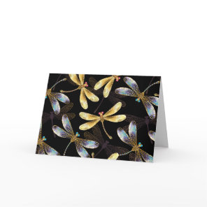 Seamless Pattern with Golden Dragonflies Invitation