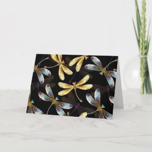 Seamless Pattern with Golden Dragonflies Invitation