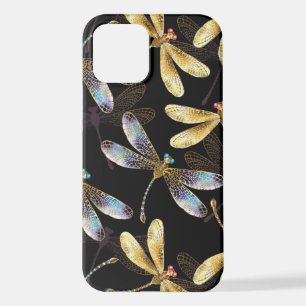Seamless Pattern with Golden Dragonflies iPhone 12 Case
