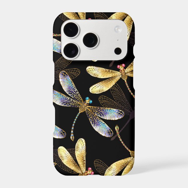 Seamless Pattern with Golden Dragonflies Iphone Case (Back)