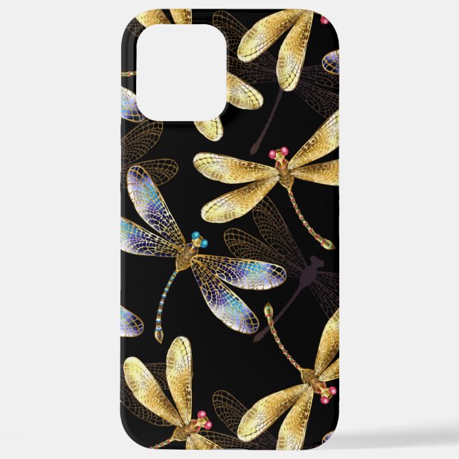 Seamless Pattern with Golden Dragonflies iPhone Case (Back)