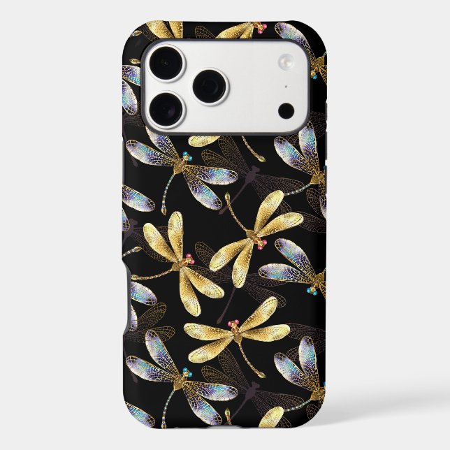 Seamless Pattern with Golden Dragonflies Iphone Case (Back)