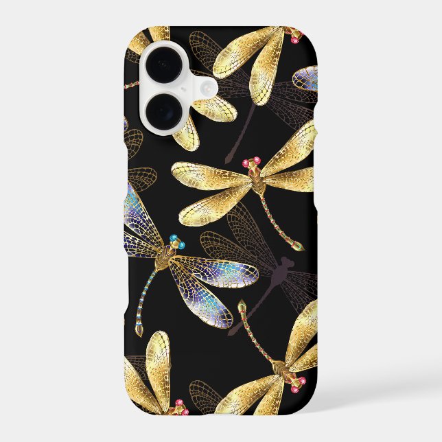 Seamless Pattern with Golden Dragonflies Iphone Case (Back)