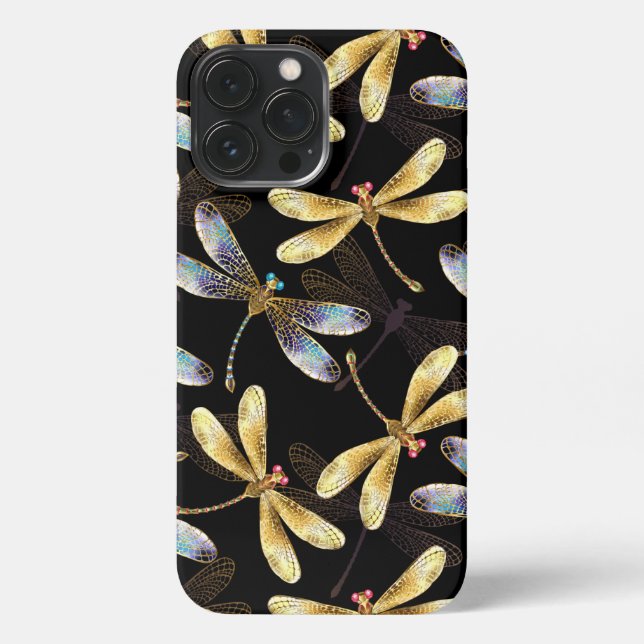 Seamless Pattern with Golden Dragonflies iPhone Case (Back)