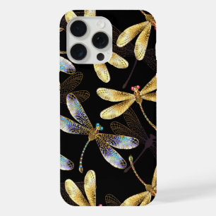 Seamless Pattern with Golden Dragonflies iPhone 15 Pro Max Case