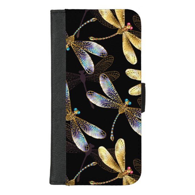 Seamless Pattern with Golden Dragonflies iPhone Wallet Case (Front)