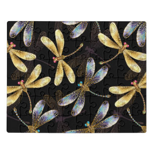 Seamless Pattern with Golden Dragonflies Jigsaw Puzzle