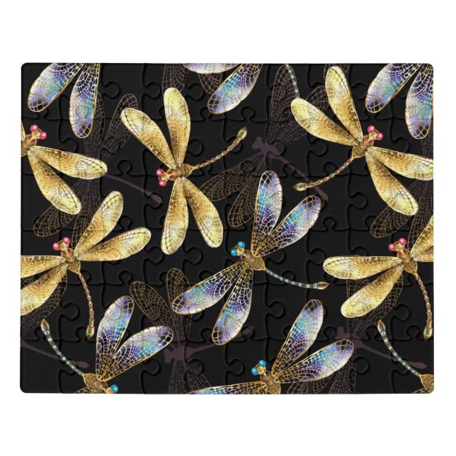 Seamless Pattern with Golden Dragonflies Jigsaw Puzzle (Puzzle Horizontal)
